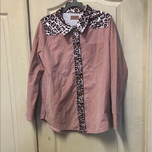 Umgee Pink Leopard Print Button Down Shirt